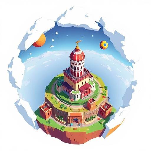 Screenshot of Fez showing Gomez rotating a 2D world in 3D space with pixel art graphics