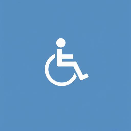 Stylized icon representing accessibility, featuring a person in a wheelchair and universal access symbols