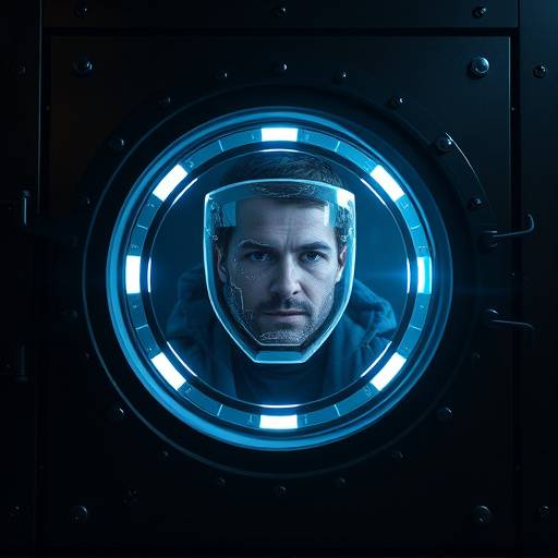 Visual metaphor representing user privacy, such as a secure vault or an individual protected by a digital shield